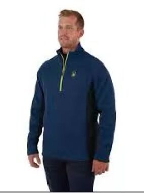 Spider Men's Gray Quarter-Zip Knit Sweater with Blue Accent